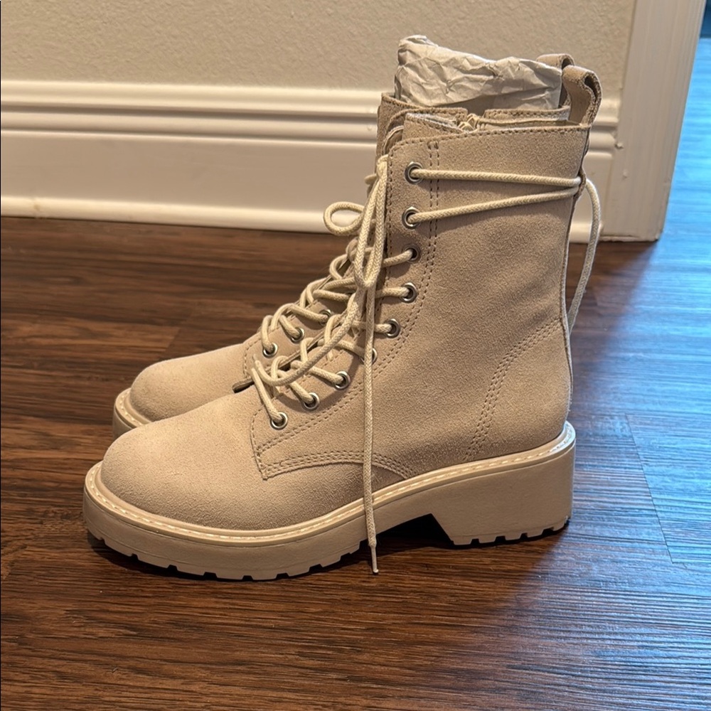 Steve Madden White Combat Boots with Chunky Sole
